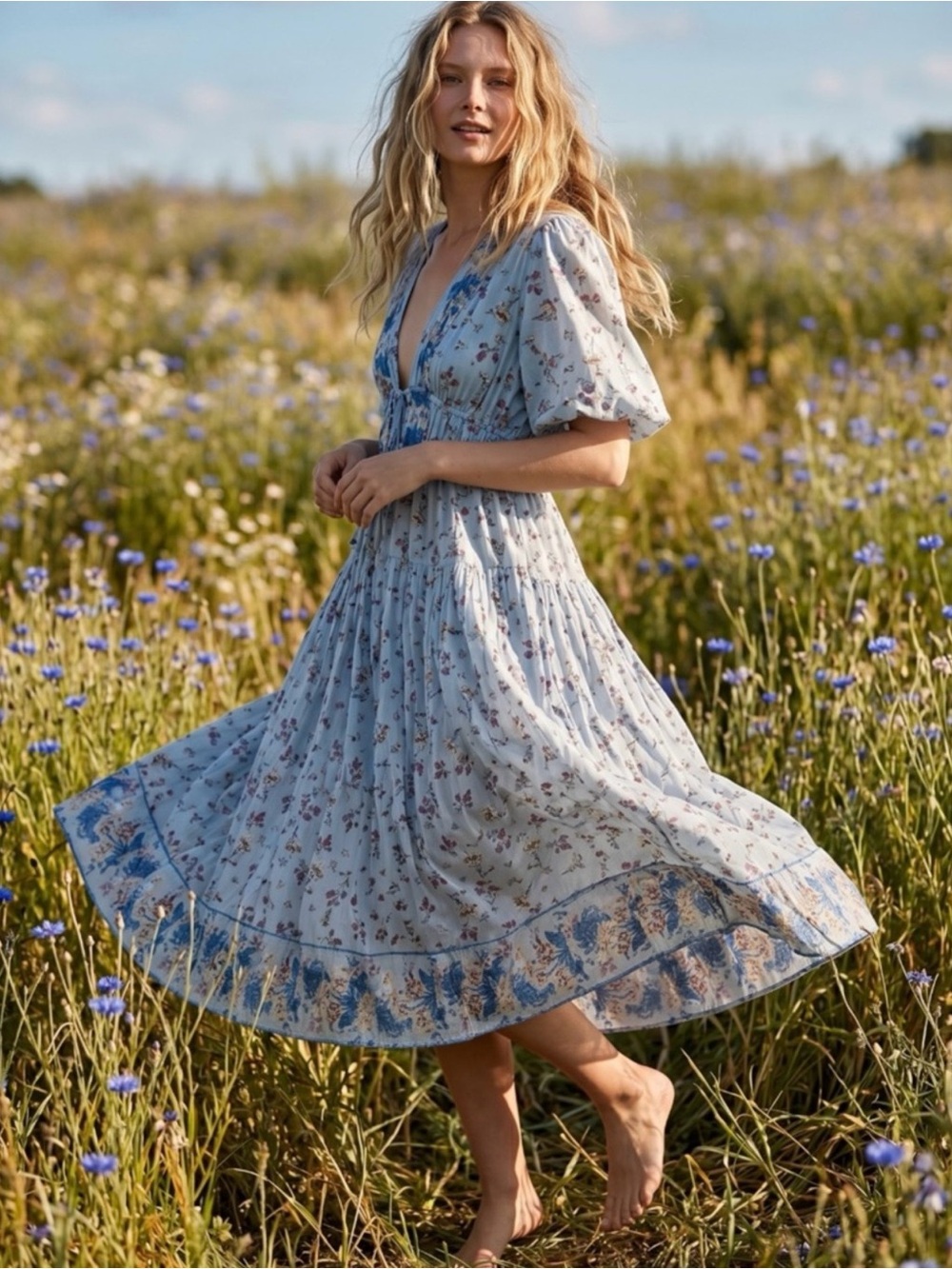 Free People lysette maxi dress in bluebell bohemian cotton